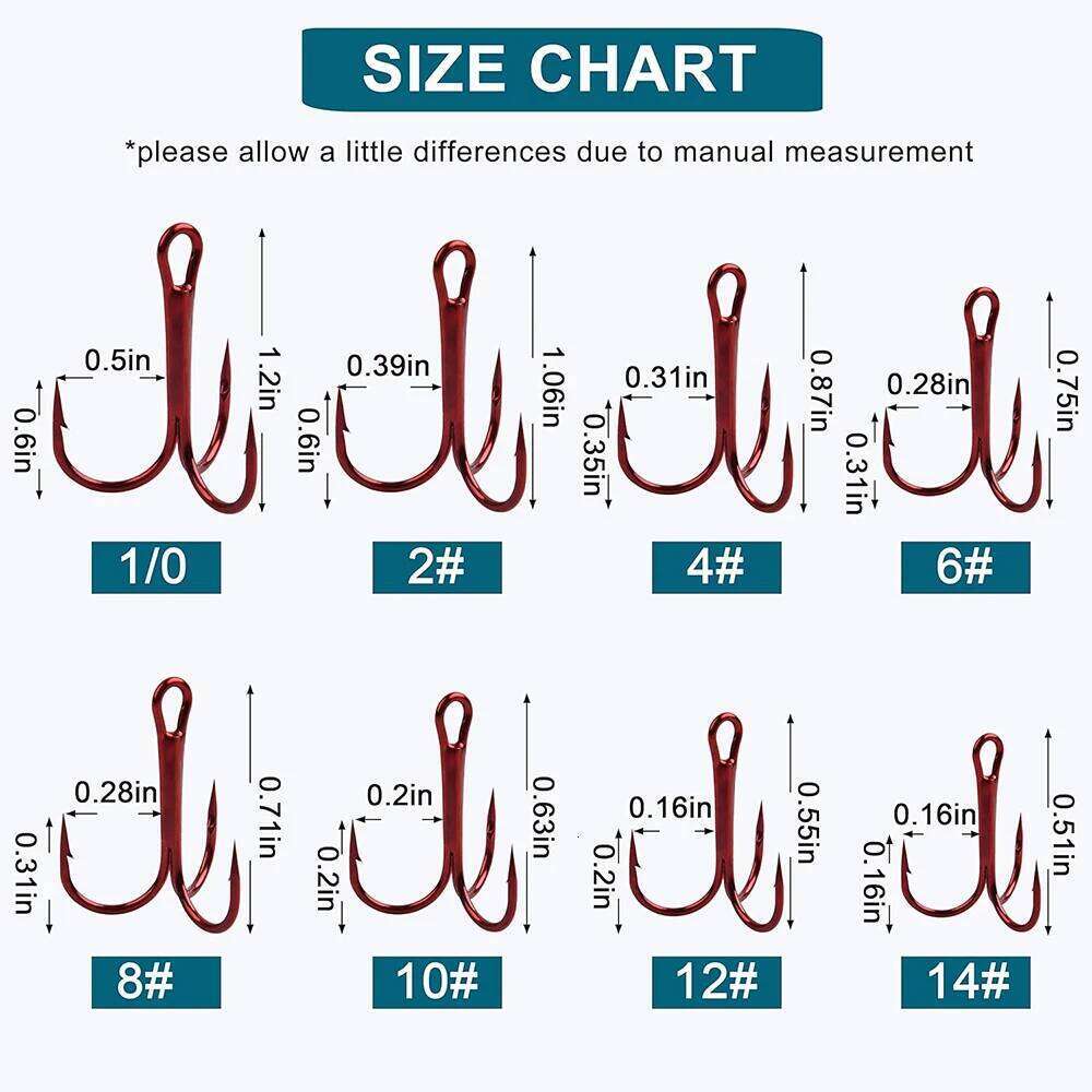 50Pcs Fishing Hooks Sharp Round Bend Barbed Treble High Carbon Steel Triple Hook for Bass Trout Saltwater Freshwater Z260228