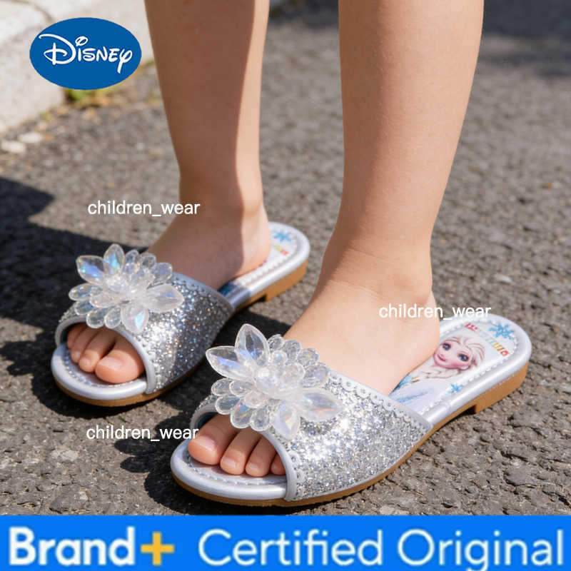 Disney Childrens Sandals Fashion Frozen Elsa Princess Pink Blue Rhinestone Shoes Shiny Soft Sole Non Slip Girls Sandals H260303