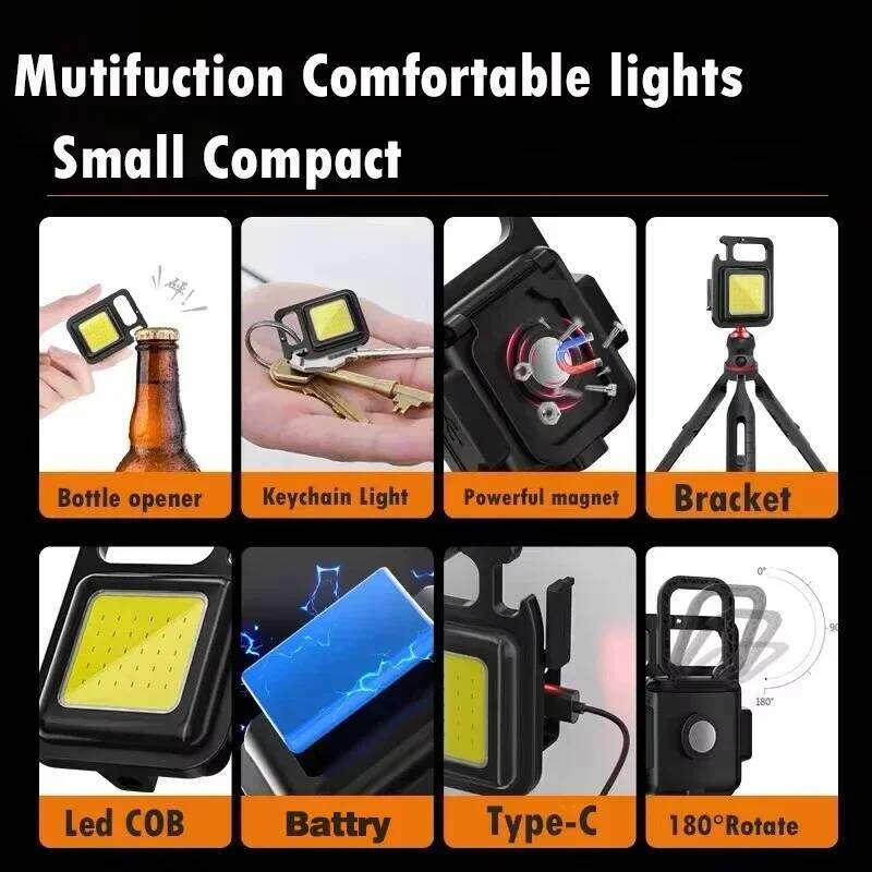 1/2/4PCS Portable Keychain Camping Multi-function COB Rechargeable Emergency Light Mini High Bright Outdoor Tools Lamp S260302
