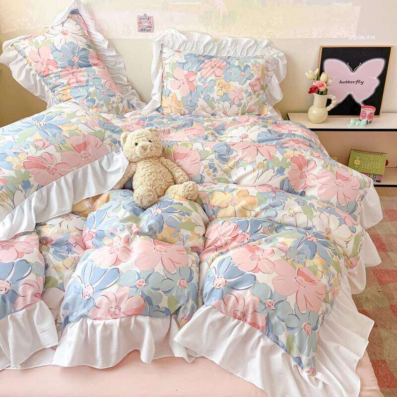 2025 New Yunsoft Cotton Korean INS Age Reduction Lace Cartoon Four-Piece Quilt Cover Girls Bedding Set W260302