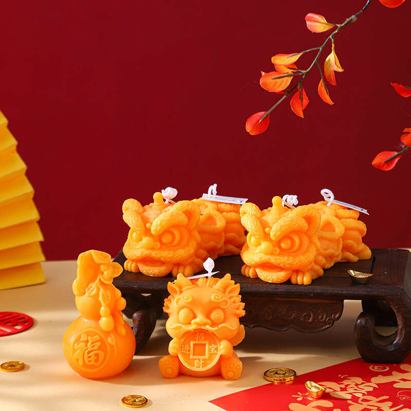 New Chinese Style Lion Awakening Gourd Yuanbao Aromatherapy Candle Home Decoration Photography Prop Wedding Gift W260303