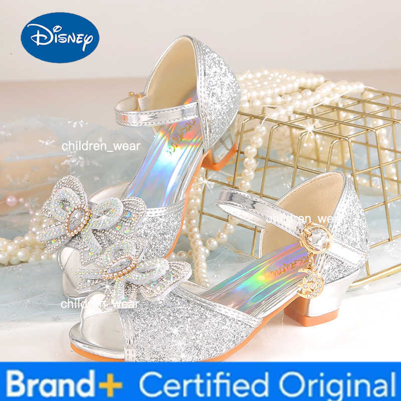 Disney 2026 Girls Princess Sandals Childrens Shoes Frozen Elsa Childrens Shoes Girls Fashion Baby Pink Blue High Heel Shoes Size H260303