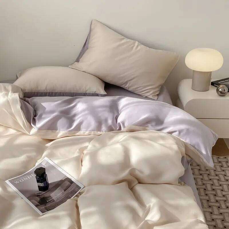 Bedding Luxury Ice Four Piece Set, Washed Silk Bed Sheet and Quilt Cover Set Summer Cool Feeling Soft Smooth W260302