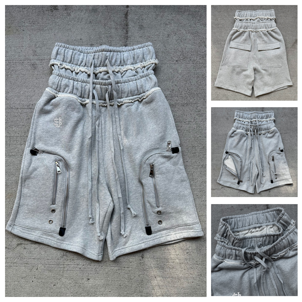 Men's Shorts Embroidery American Grey Hip Hop Harajuku Loose Double Waistband Multi Functional Pocket Men Streetwear Women Retro Wear