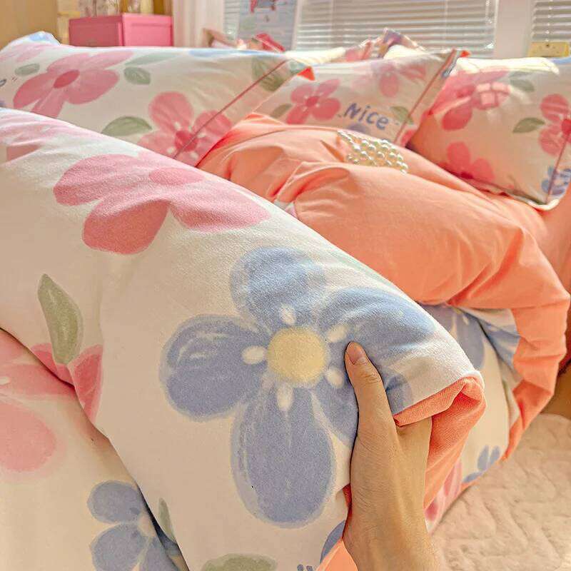 2025 new polished AB surface quilt cover sheet spring and autumn thickened dormitory bed four-piece set W260302