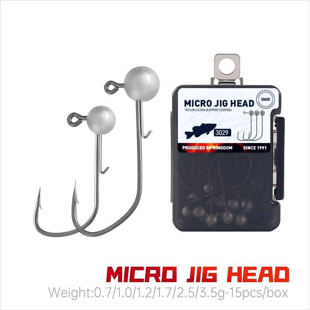 Kingdom 15pcs 0.7g 1g 1.2g 1.7g 2.5g 3.5g Lure Hard Bait Soft Worm Ball Jig Head Hook Fishing Accessories Z260228
