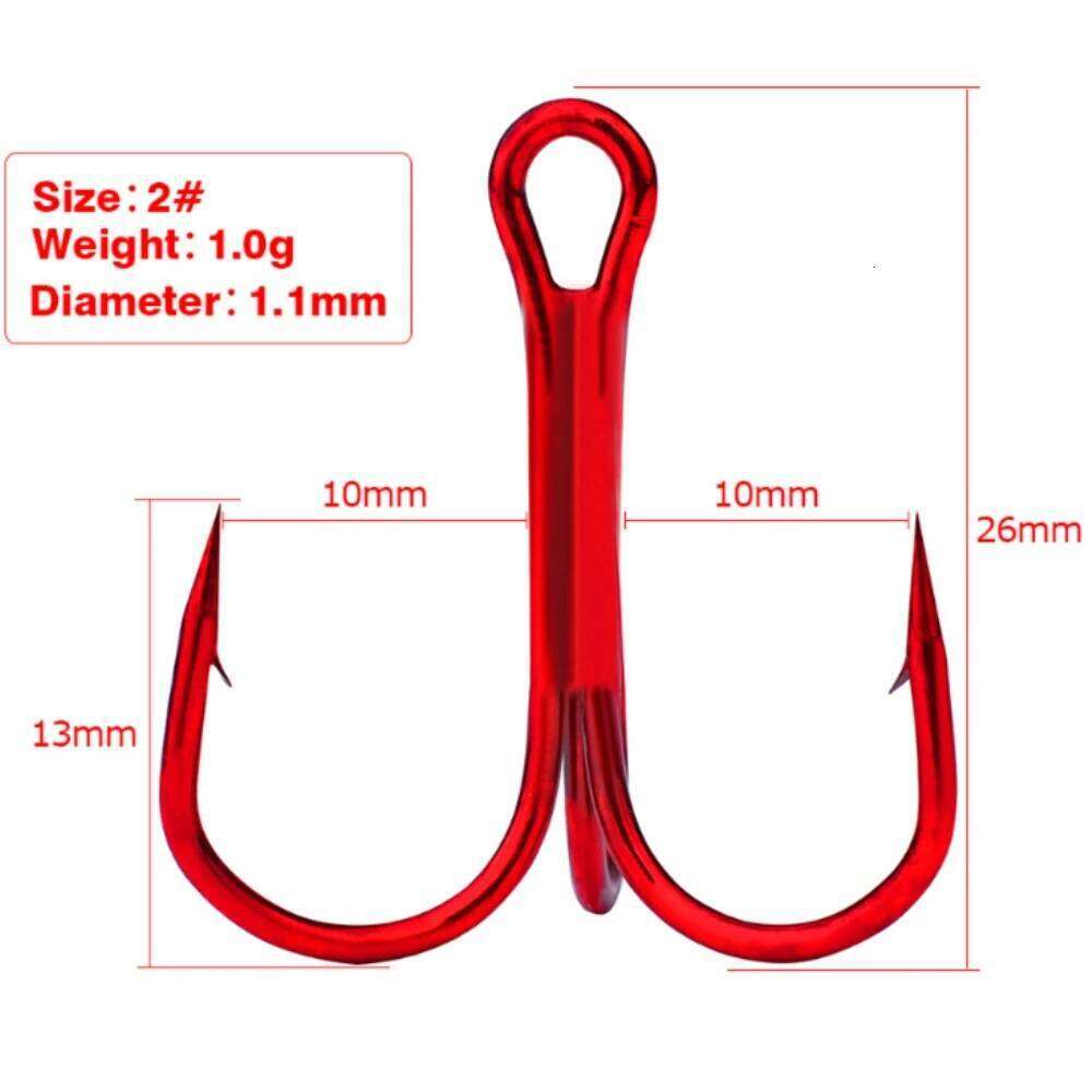 10Pcs/Lot 2# 4# 6# 8# 10# red Hook High Carbon Steel Overturned Hooks Fishing Tackle Round Bend Treble For Bass Z260228
