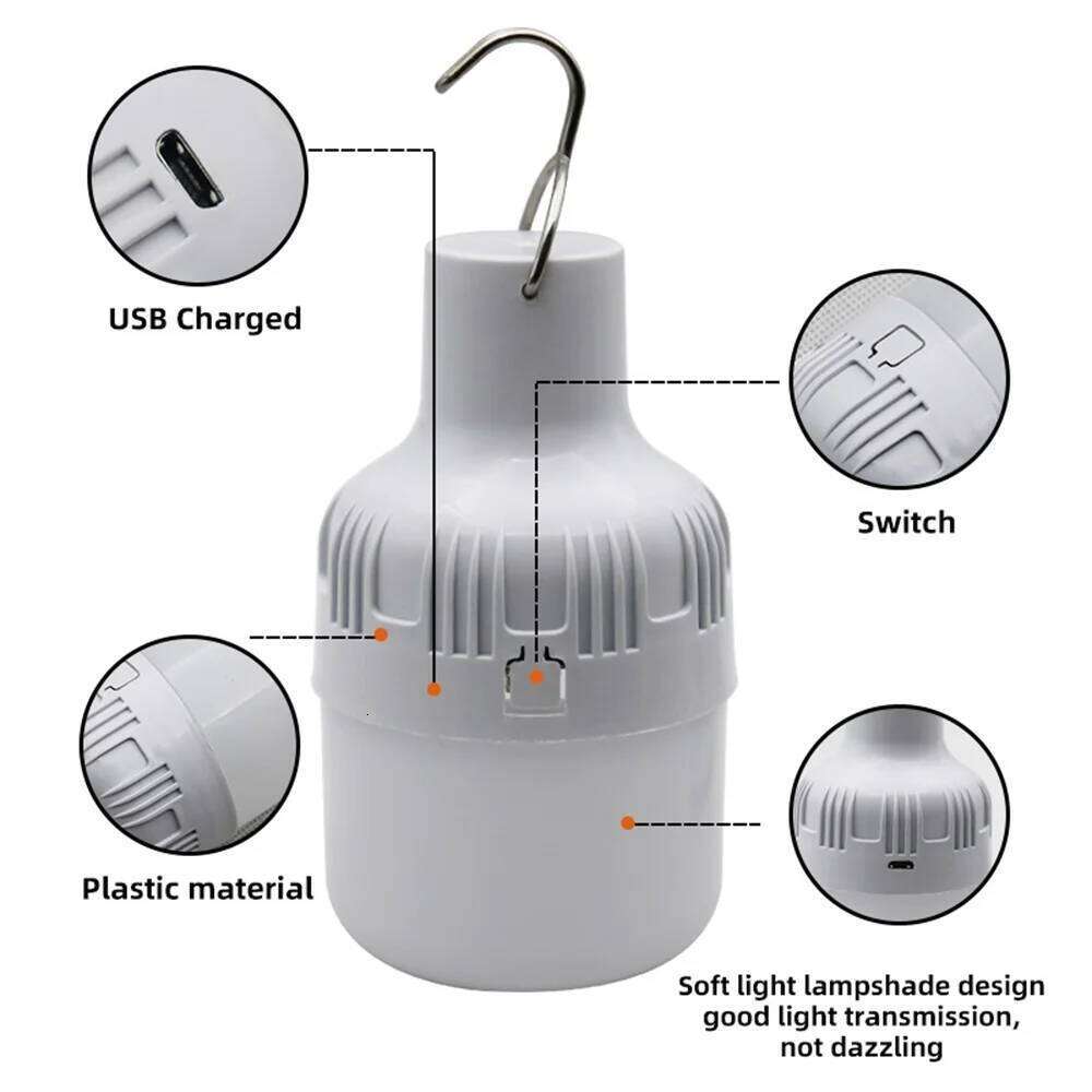Super bright camping light, Rechargeable LED flashlight Outdoor lantern portable hook With 5 lighting modes S260302