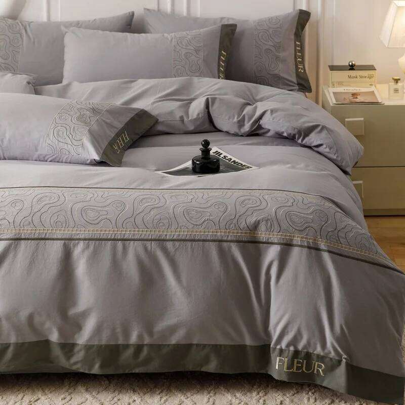 High-end heavy industry embroidery bed four-piece set of 100 washed cotton quilt cover mattress model W260302