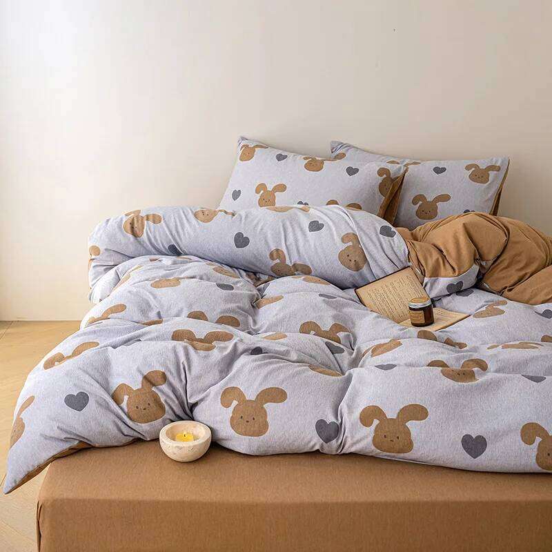 2025 new yarn-dyed warm fleece ground double-layer yarn bed four-piece set thickened in autumn and winter cute cartoon W260302