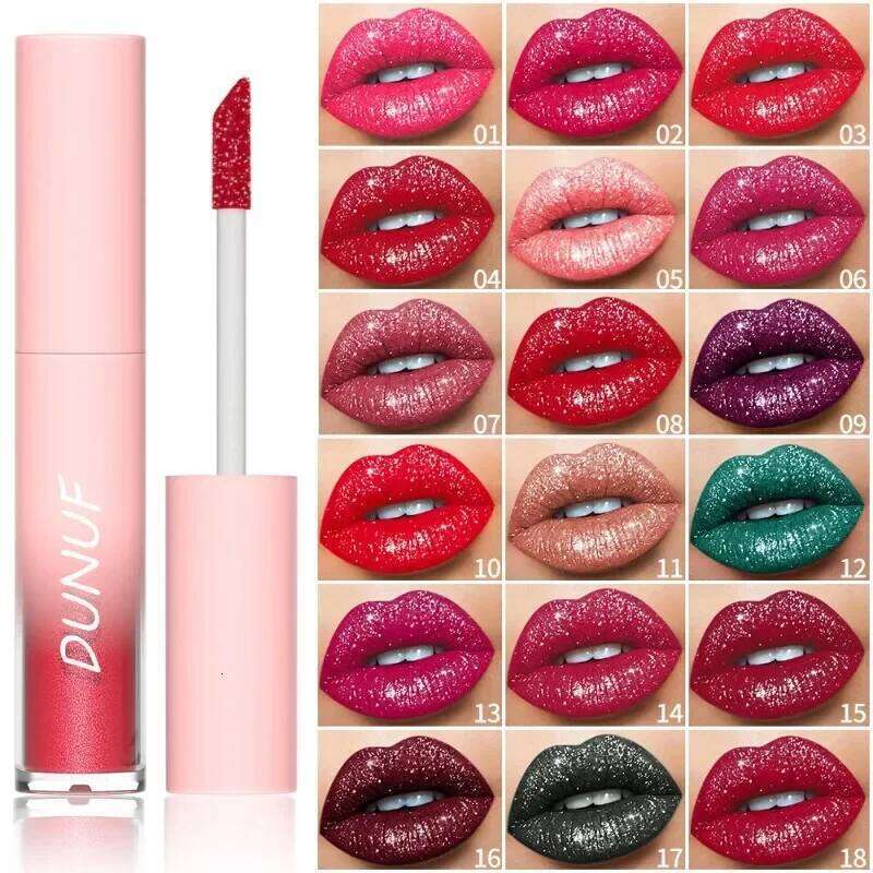 18 Colors Diamond Gloss Matte Pearly Shimmer Sparkling Lip Glaze Lasting Waterproof Rich Color Bright Glitter Lipstick H260302