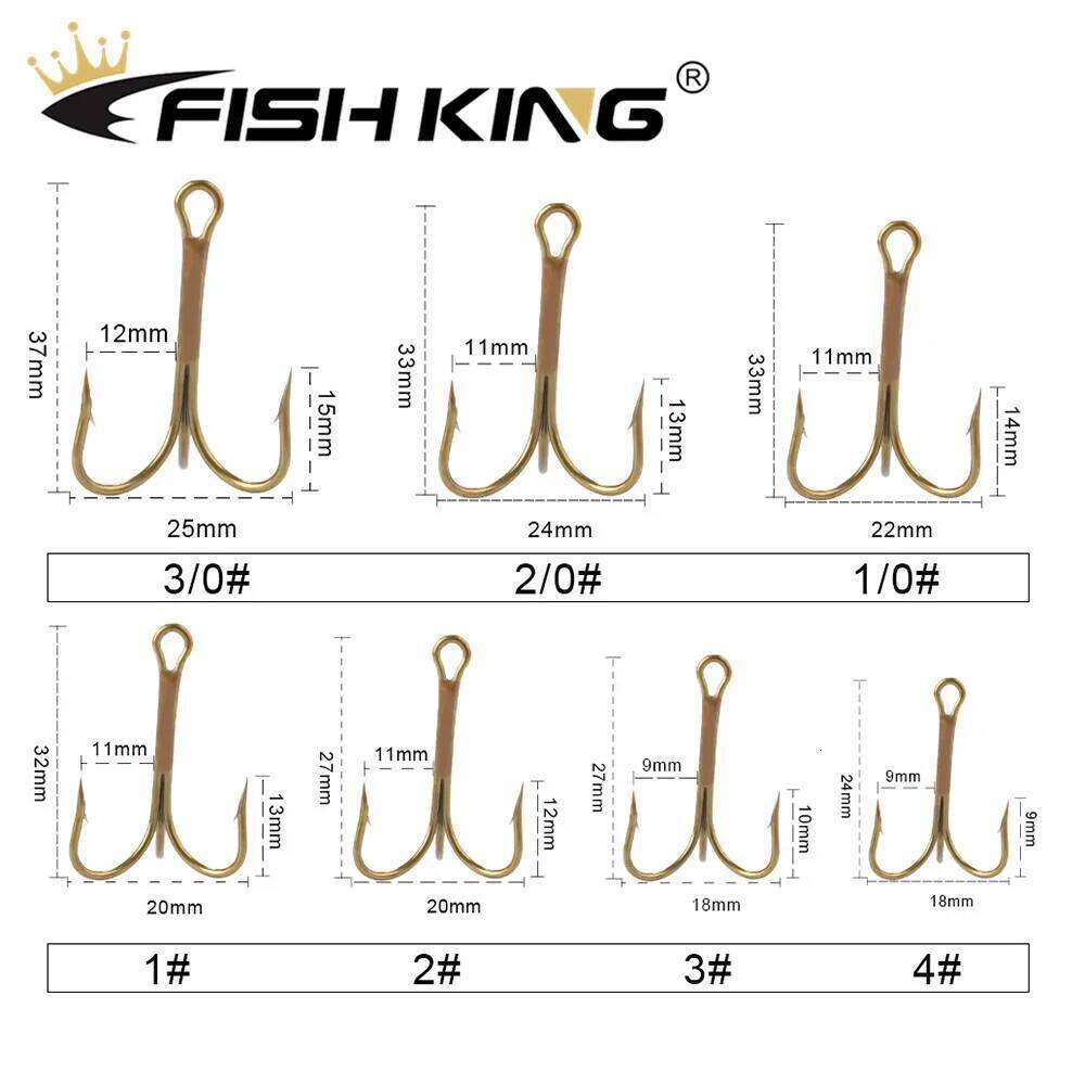 FISH KING 20pcs/pack Hook High Carbon Steel Treble Overturned Fishing Tackle Super Sharp Triple Hooks For Bass Z260228