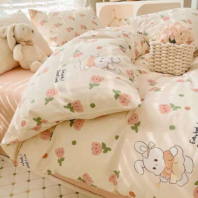 Four-piece set of pure cotton graffiti oil painting dog printing simple modern bed bedding household universal in all seasons W260302