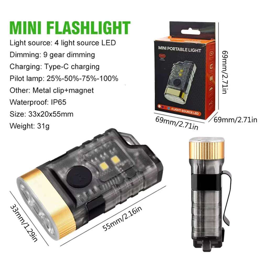Multifunction Dimming Flashlight Tiny Keychain Rechargeable Waterproof Mini Usb With Magnet Powerful Clip On Pocket Portable Led S260302