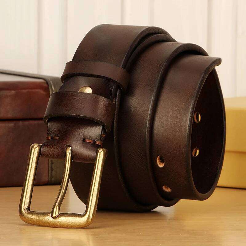 38mm Male Leather Copper Buckle Handmade First Pure Cowhide Retro All-match Casual Jeans Soft Heavy Duty Work Belt S260228