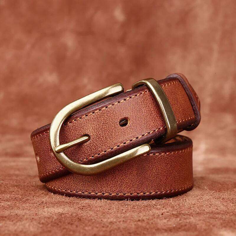 3.3CM Men High Quality Genuine Leather Belt Luxury Copper Buckle Belts Thickening Pure Cowskin Vintage Strap Male Jeans for Man S260228 1dc 5ba