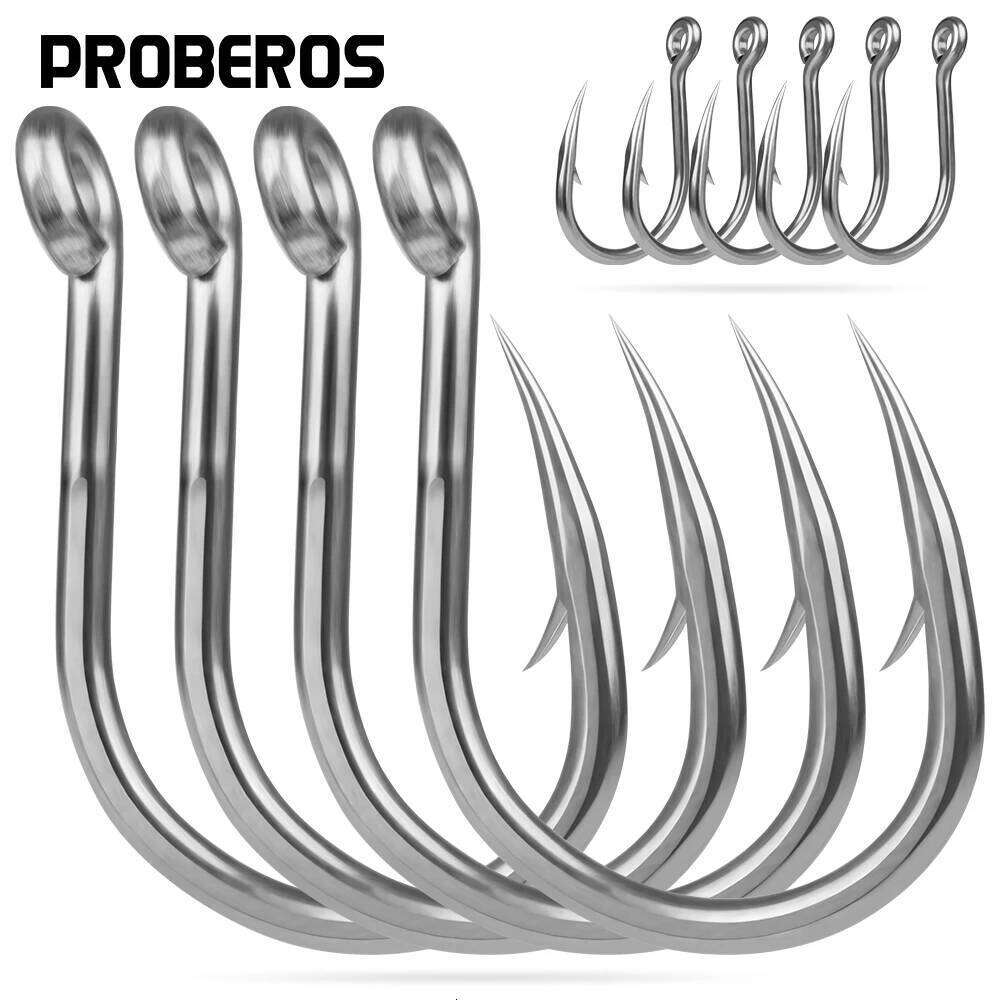 PROBEROS 10pcs Saltwater Hooks Set Ringed Eye Barbed Sharp Fishing with Super Tenacity High Carbon Steel Jig Hook Z260228
