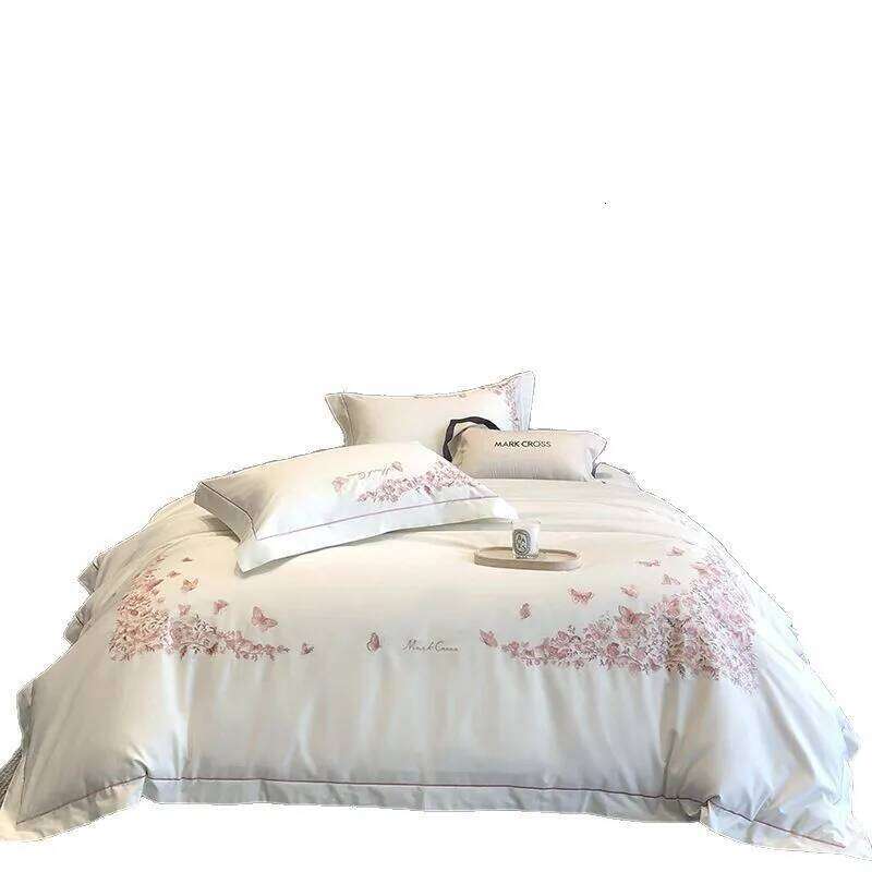 Customizable Elegant Natural Light Luxury 100 Embroidered Four-piece Sheet Quilt Cover W260302