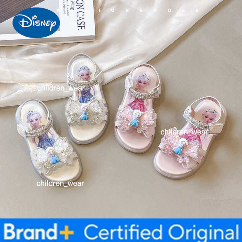 Disney 2026 Summer KidsSandalsl Elsa Princess Frozen PU Leather Sequin Pearl Summer Shoes Anti-slip Breathable Pink Blue H260303