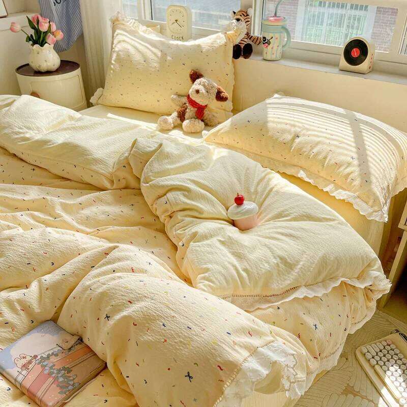 Cute INS Princess Bedding 2025 New Soft Cotton Lace Flat Sheet Twin Queen Size Duvet Pillowcase Bed Linens Set Girls W260302