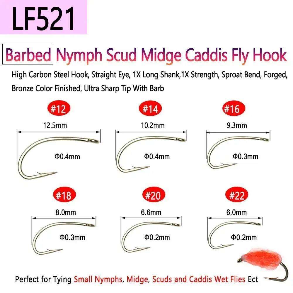 Bimoo 100PCS 1#~22# Barbed & Barbless High Carbon Steel Fly Tying Dry Wet Nymph Pupae Caddis Streamer Flies Fishing Hook Z260228