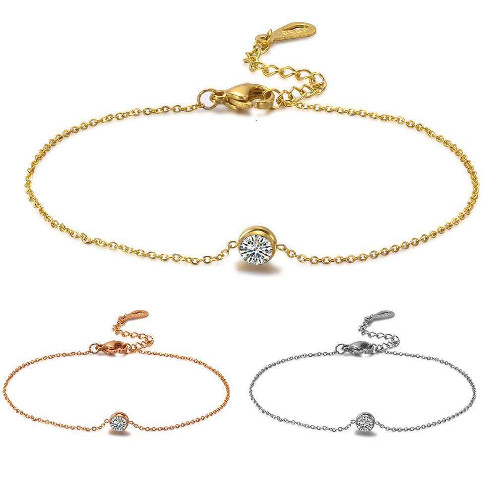 New personalized and simple titanium steel bracelet, 18K rose gold single diamond set zirconium women's bracelet C260303