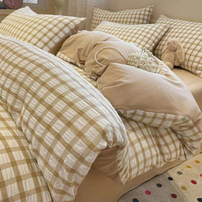 New Lattice Duvet Cover with Sheet Pillowcases No Filling INS Bed Linen Twin Full Queen Size Grid Home Adult Man Bedding Set W260302