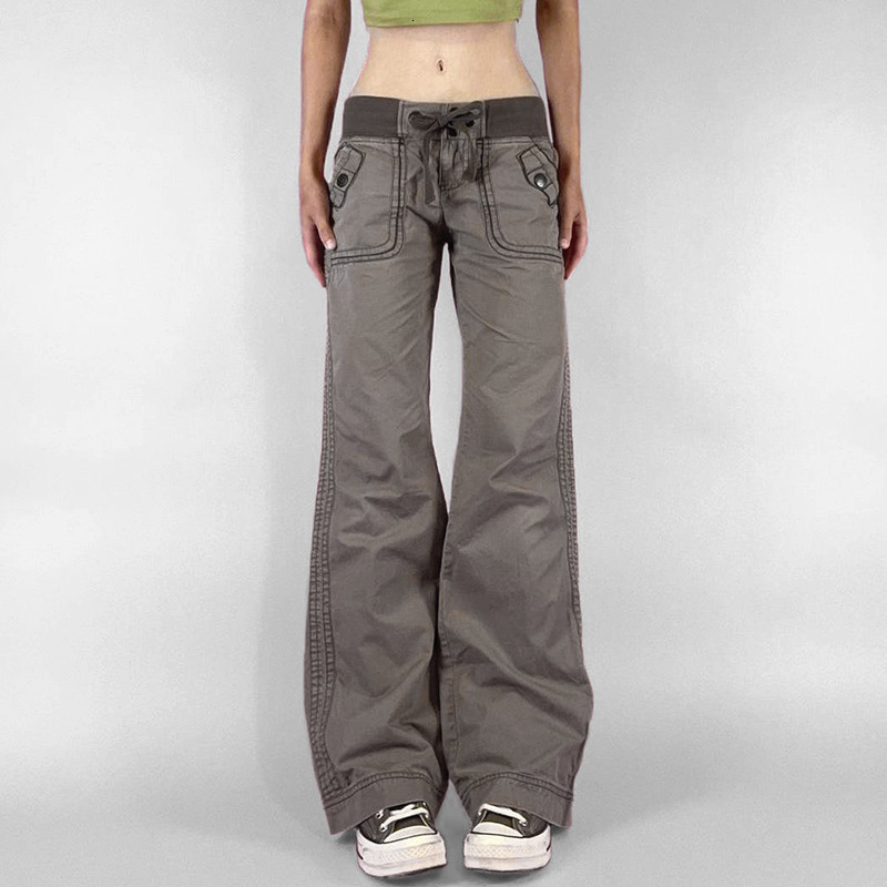 Foreign Americn Retro Street Style Pocket Hot Girl Stright Leg Crgo Designer Pnts Pnts Women's Csul Outdoor Tie Low Wist Jens
