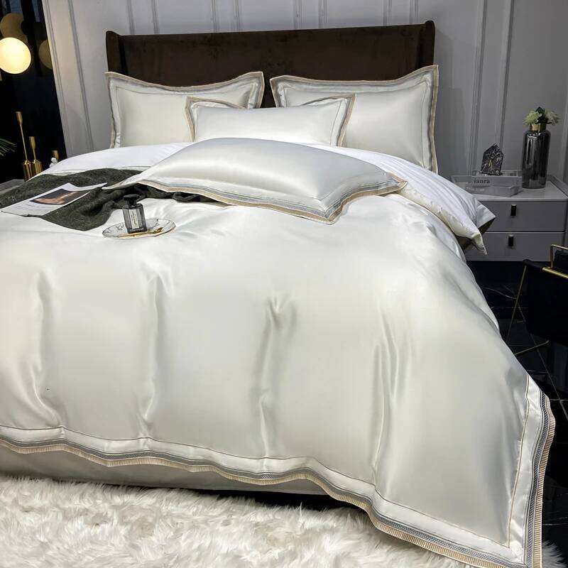 Simple Solid Color Silk Sheets Luxury Bedding Set Twin Full Queen Size Soft Bed Linen Duvet Cover Bedclothes Kit W260302