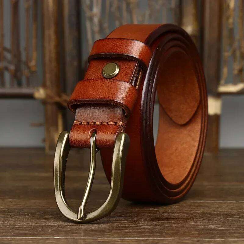 3.3CM Top Cow Genuine Leather Belts for Men Luxury Designer High Quality Copper Brass Buckle Vintage Cowboy Jeans Male Belt S260228
