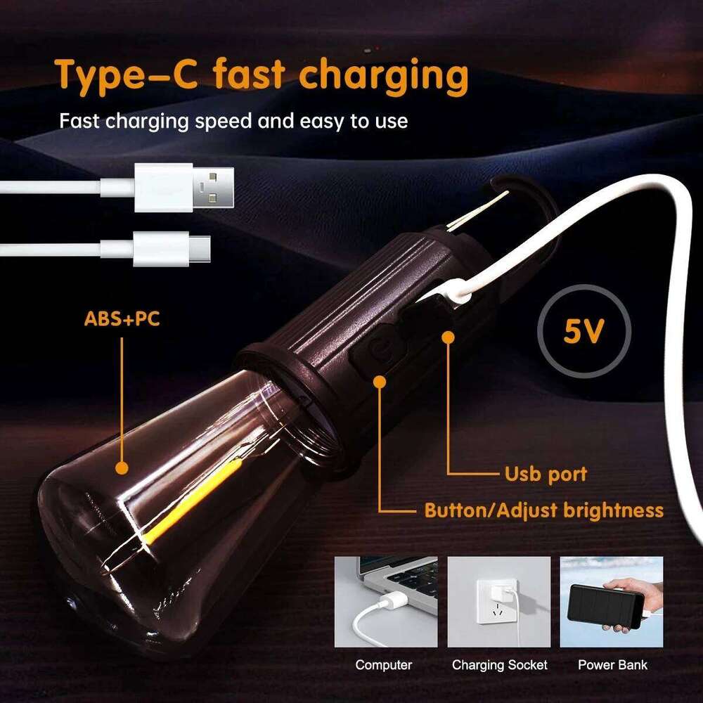 LED Lights USB Rechargeable 3 Lighting Modes Dimmable Vintage Light Bulbs with Hook Outdoor Camping Hiking Tent Lantern S260302
