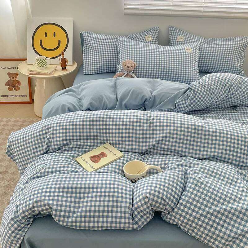 Cover Linen Pure Four-piece Set Simple Checkered Washed Cotton Bed Sheets Duvet Covers Striped Bedding W260302 W260302