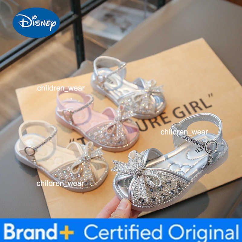 Disney Brand Sandals for Girls 2025summer New Bow Princess Shoes Fashion Sequin Girls Shoes Allmatch Kid Shoes Women Sandals H260303
