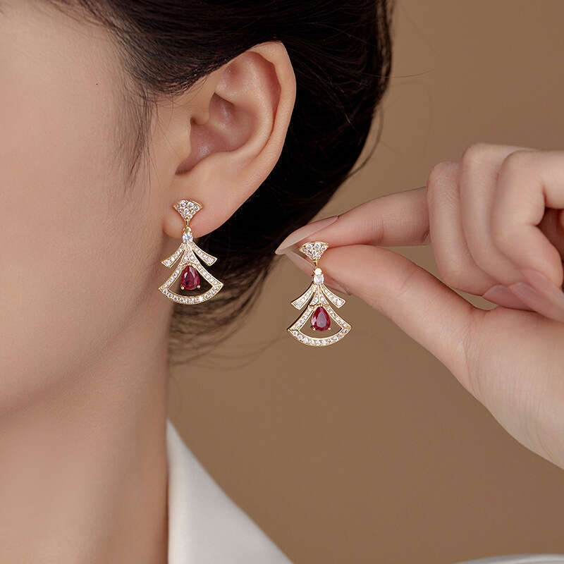 Skirt-shaped Fan Earrings, Light Luxury High-end Style Elegant With Zirconia And Full Diamond Inlay Personalized Earrings For Women