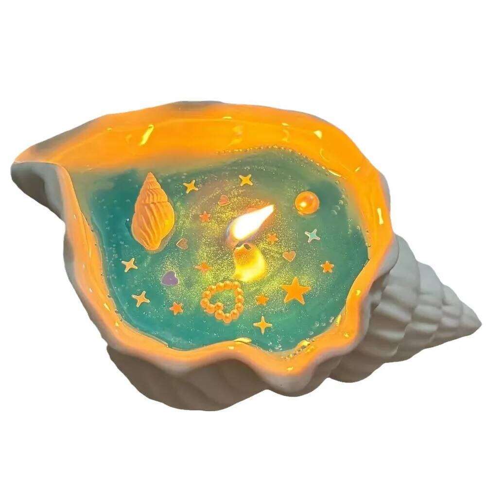 Ocean-Themed Scented Candles - Handmade Conch Shell Jelly Wax with Starfish Decor, Aromatherapy Gift Set W260303