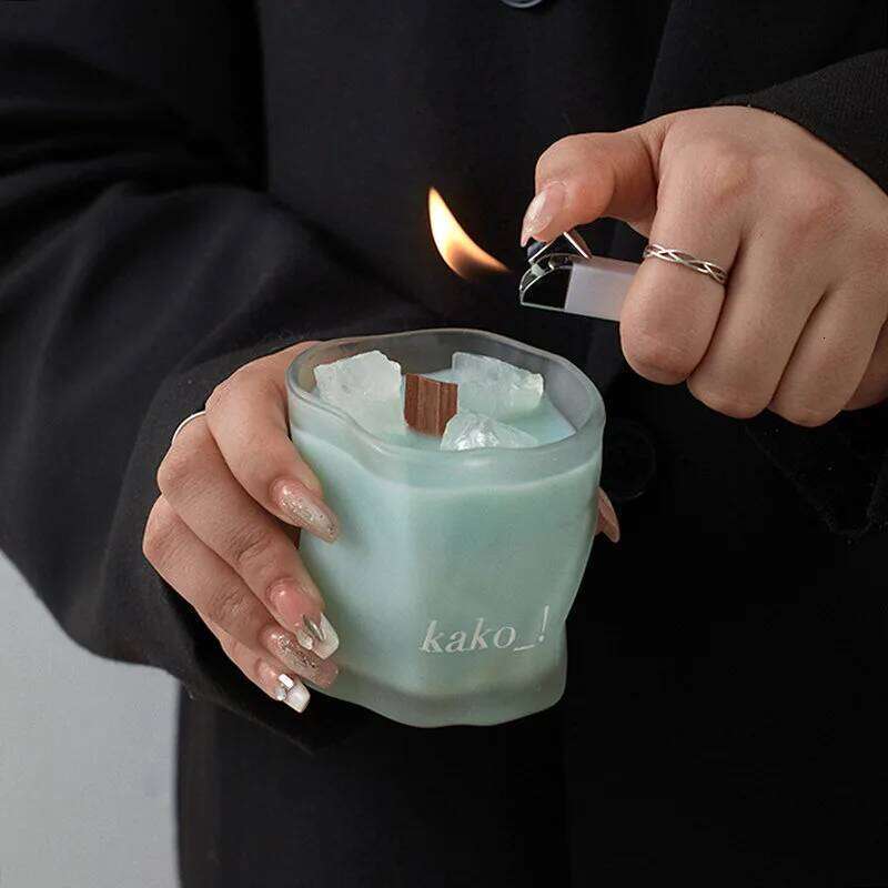 Natural Soy Wax Scented Candles - with Wooden Wick, in A Frosted Glass Cylindrical Jar for Birthday, Thanksgiving Gift W260303