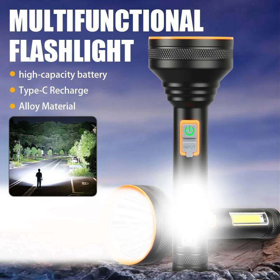 Heinast Powerful LED Flashlight USB C Rechargeable Torch COB Floodlight Outdoor Camping Fishing Tent Lantern Portable Spotlight S260302