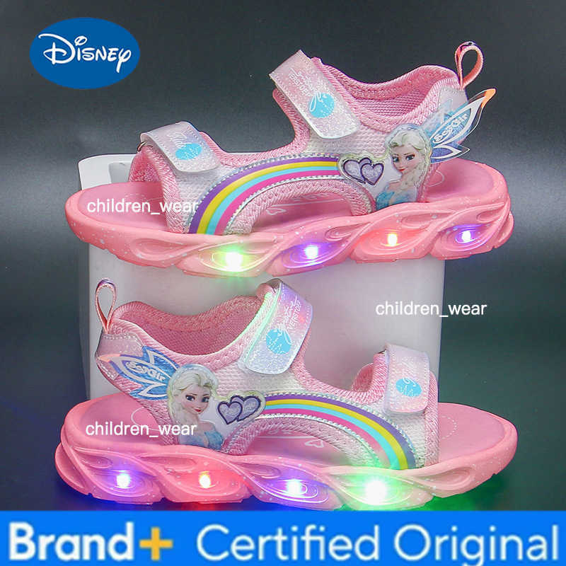 Disney Childrens Sandals Womens Summer Girls Sandals Led Lights Kids Baby Princess Elsa Beach Pink Purple Shoes Size 22-37 H260303
