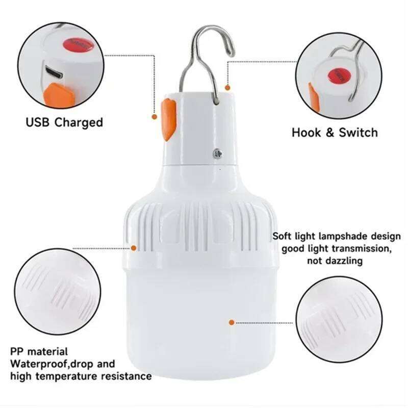 USB Rechargeable LED Lamp Outdoor Bulbs 60W Emergency Light Hook Up Camping Fishing Portable Lantern Night Lights S260302
