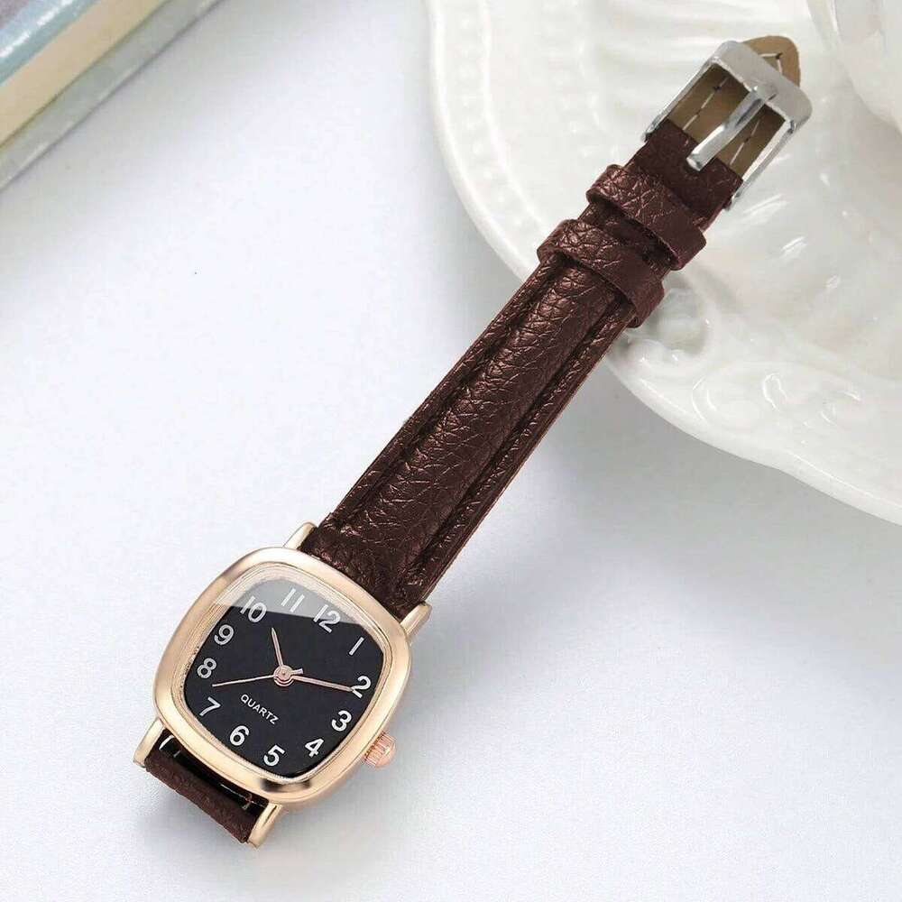 2PCS/Set Women's Watch Fashion Square Arabic Quartz Watches Leather Band Wristwatches Bracelet Set XJ260303