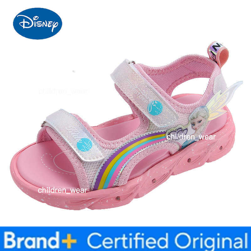 Disney Childrens Sandals Womens Summer Girls Sandals Led Lights Kids Baby Princess Elsa Beach Pink Purple Shoes Size 22-37 H260303