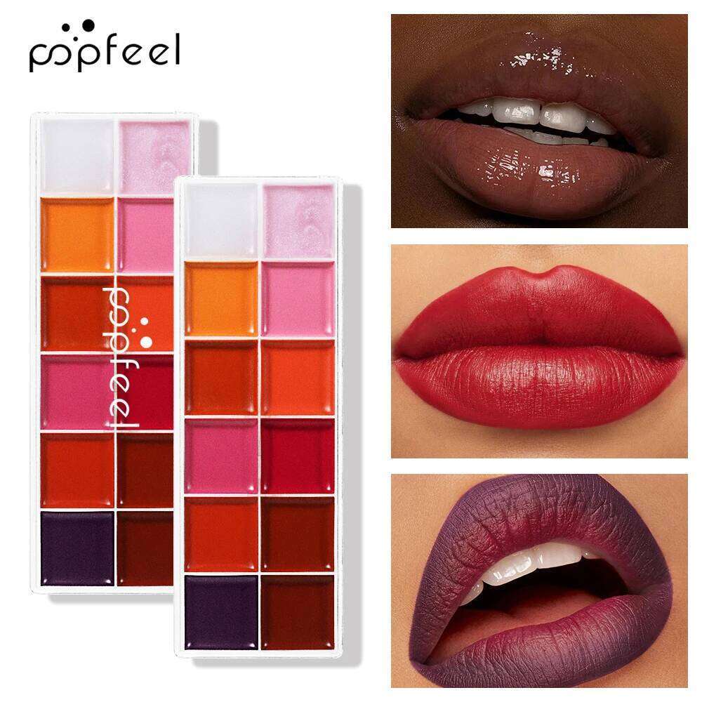 POPFEEL 12-Color Pearl Lip Gloss Palette - 2-in-1 Long-lasting Lipstick and Blush with Lightweight, Moisturizing & Matte H260302