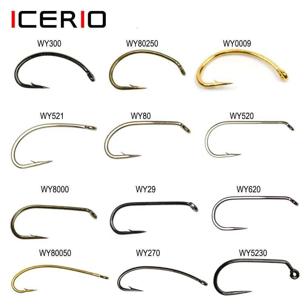 ICERIO 100PCS Classic Barb & Barbless Fishing Dry Wet Jig Shrimps Nymph Caddis Streamer Fly Tying Hook Z260228