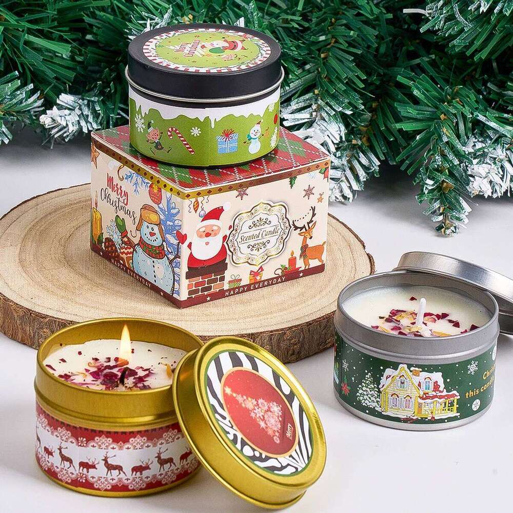 Christmas Scented Set Gift Fragrance Jar Smokeless Romantic Incense Aromatherapy Candle Stonedried Flower Soy Wax W260303