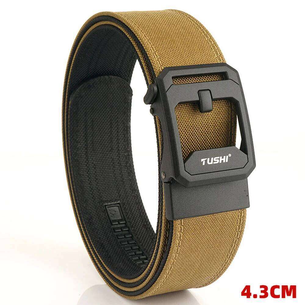 TUSHI Brand 4.3 Wide Thickened gun hanging double-layer nylon cloth belt versatile casual outdoor tactical automatic buckle mens S260228