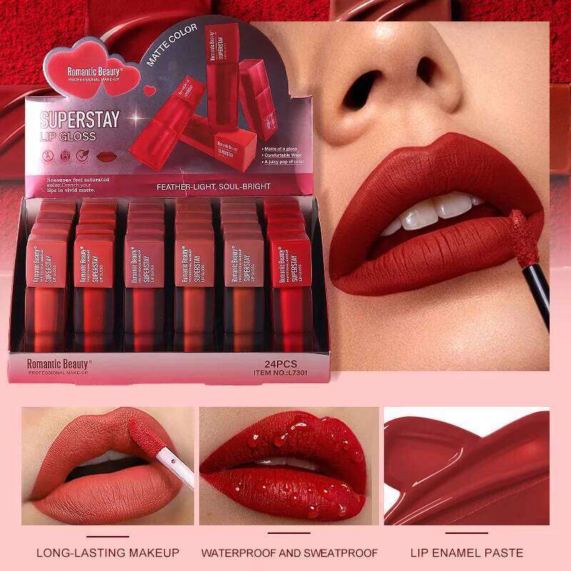 6 Color Velvet Liquid Lipstick - Square Tube Matte-Satin Lip Color, Transfer-Resistant Highly Pigmented, Long-Wearing & Smooth H260302