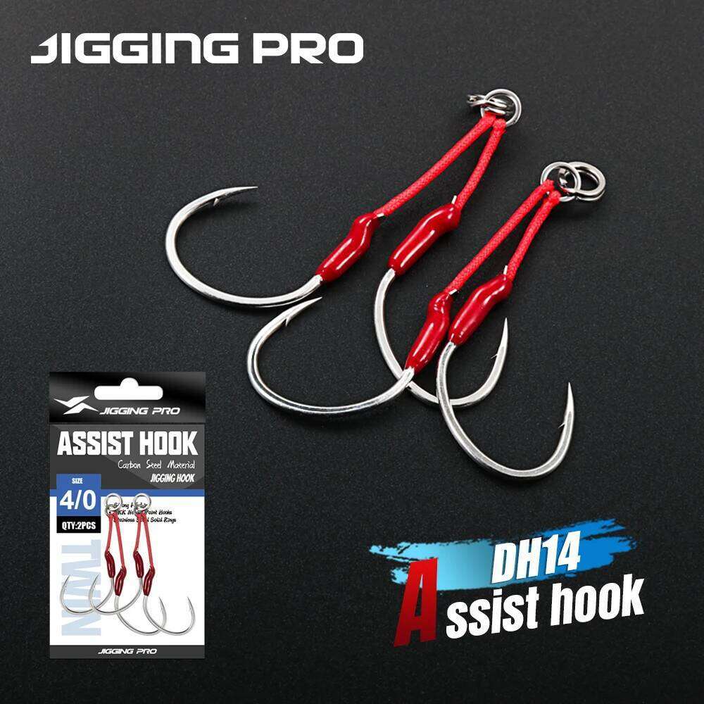 JIGGING PRO 2pairs Slow Jigging 1/0 2/0 3/0 4/0 Barbed Twin Assist Hooks High Carbon Steel Metal Jig Sea Fishing Hook Z260228