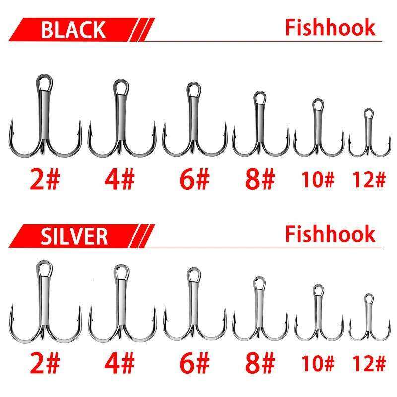 10pc/Lot High Carbon Steel Treble Hooks 2/4/6/8/10/12# Fishing Tackle Black/Brown/White Fish Hook Z260228