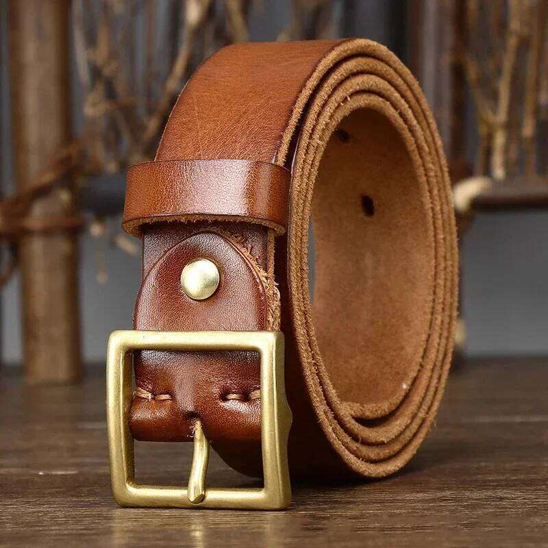 3.3CM Pure Cowhide Genuine Leather for Men's Women High Quality Jeans Brass Buckle Belts Cowboy Fashion Designer Matching Belt S260228 508 17b