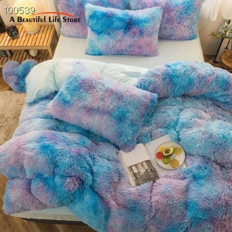 Shaggy Super Soft Coral Fleece Princess Bedding Set, Fluffy Plush Duvet Cover, Bed Sheet, Pillowcases, Warm and Cozy, Luxury W260302